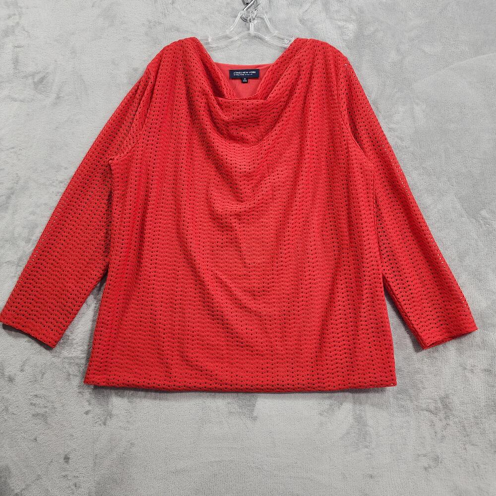 NEW Jones New York Top Womens 2X Coral Crochet Cowl Neck Long Sleeve Blouse